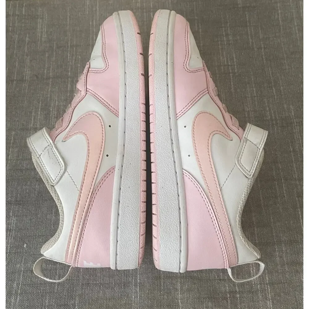 NIKE Court Borough Low Recraft Youth Girls Size 2 Pink White Sneakers